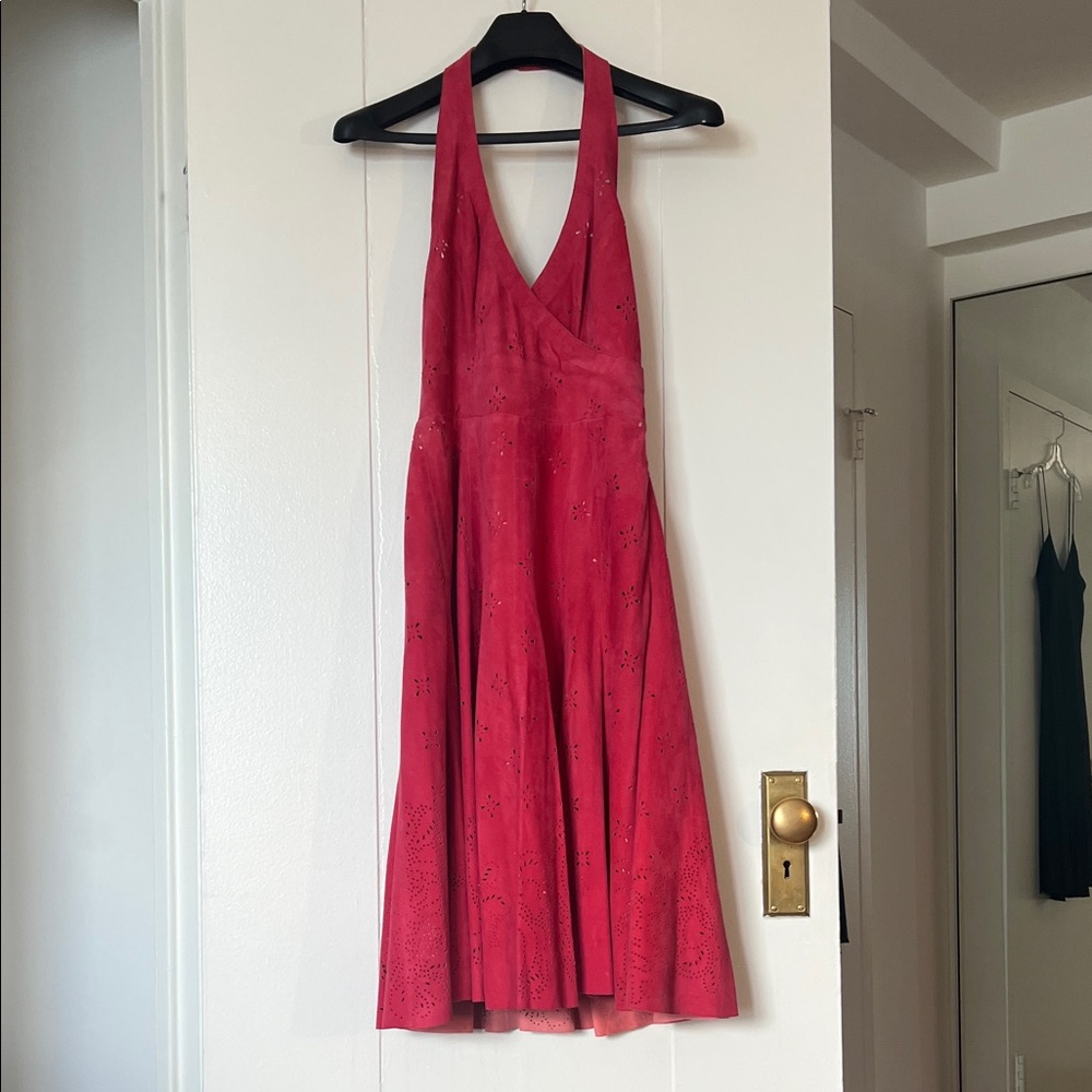 Patricia Viera (Brazilian designer) Suede Dress with Perforated Decorative Print